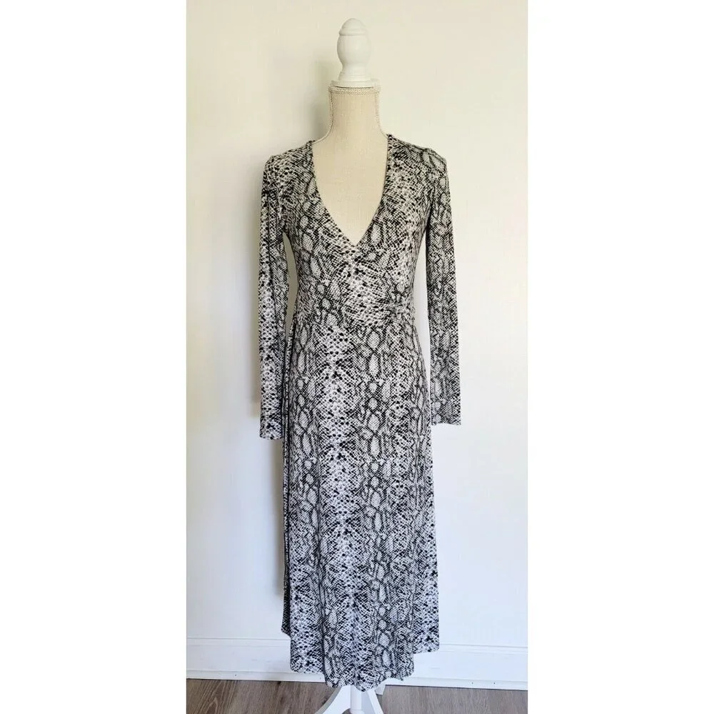 Good American Black White Python Runaround Midi Maxi Wrap Snakeskin Dress Small - Picture 2 of 13